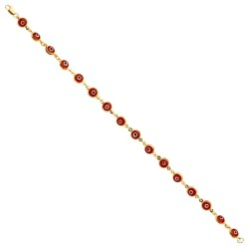 Solid 14K Gold Red Evil Eye Bracelet - 7.25" - Picture 2 of 5